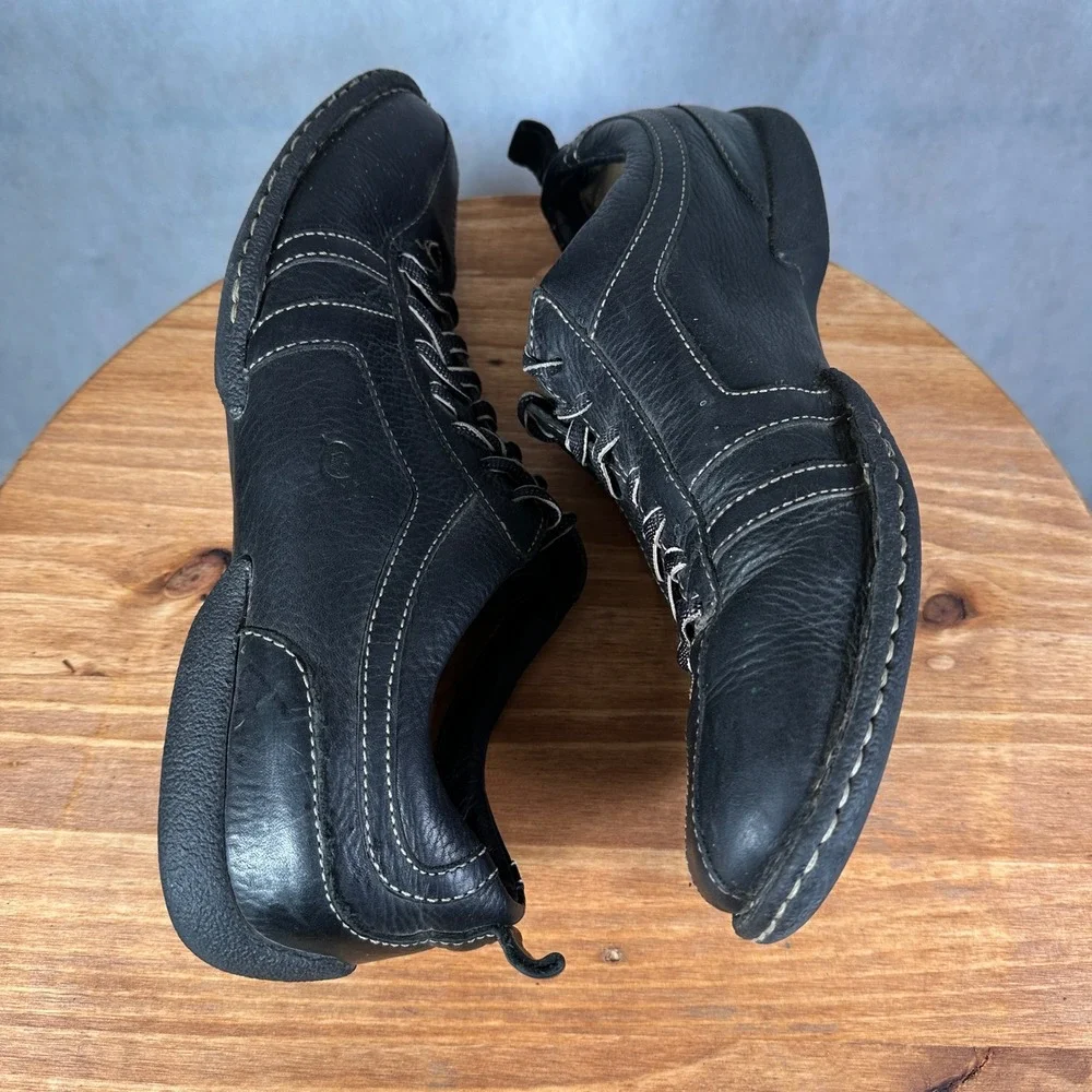 Born Leather Sneakers Mens 11.5 Black Good Contrast Stitch Lace Up Shoes